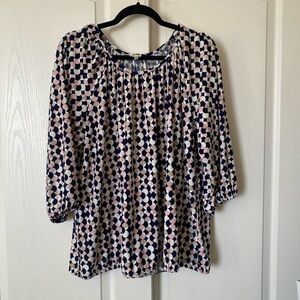 Anne Klein Navy and Pink Patterned Blouse